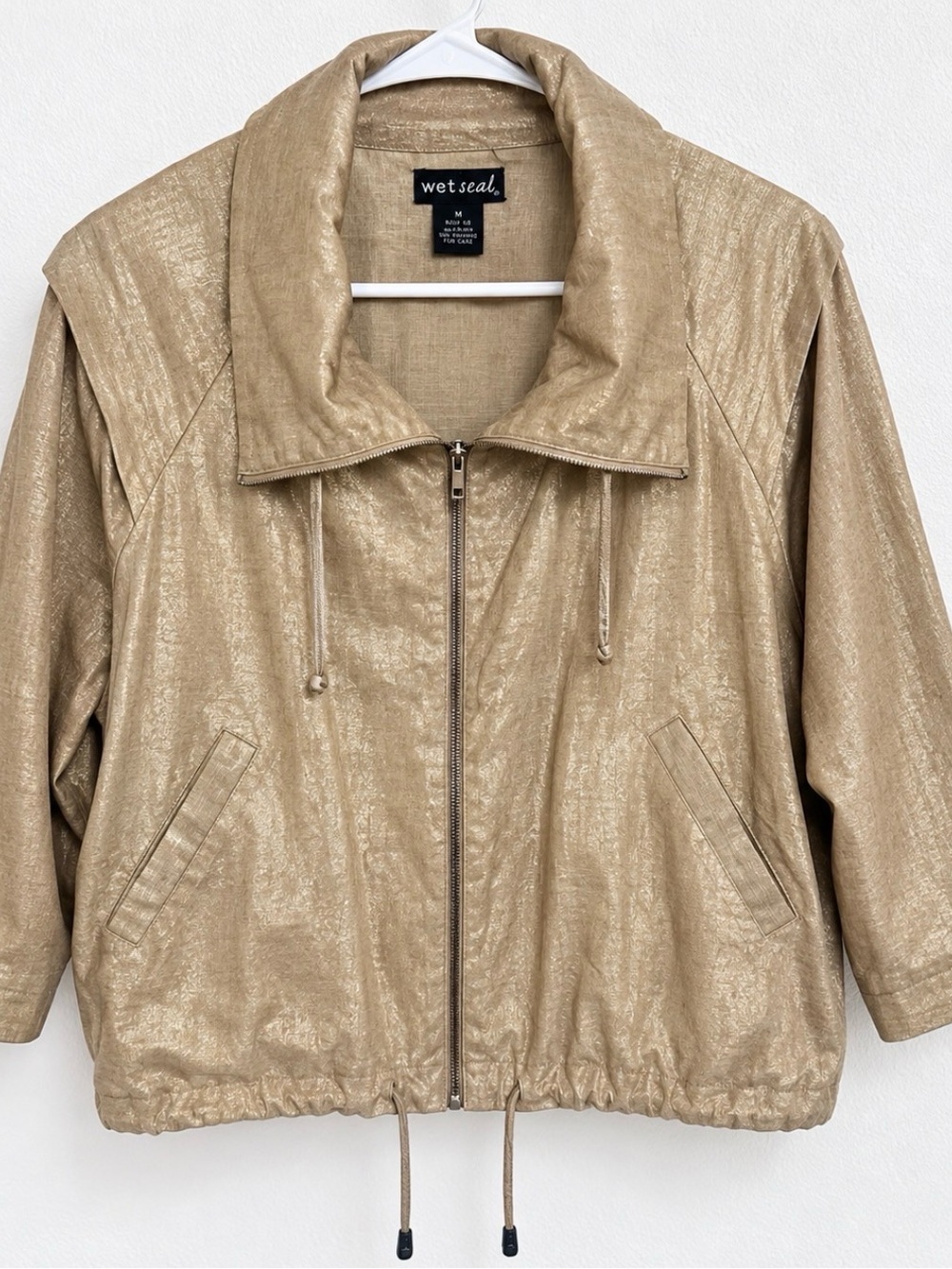 Wet Seal Metallic Taupe Gold Moto Jacket Linen Blend Size M Y2K